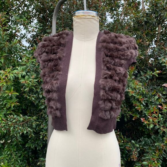 NWT BCBG Maxazria Mahogany Rabbit Wool Bolero Jacket Sweater Cardigan Large - Picture 1 of 8